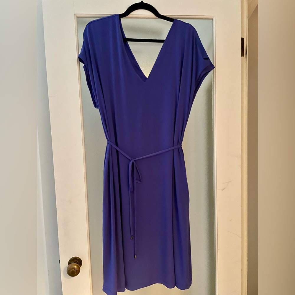 Penningtons Royal Purple Blue V-Neck Midi Dress with Tie and Pockets!